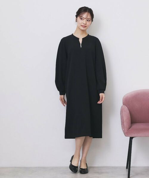 index / インデックス ミニ丈・ひざ丈ワンピース | パール調ボタン付きキーネックワンピース【洗濯機OK】《S～3L》 | 詳細4