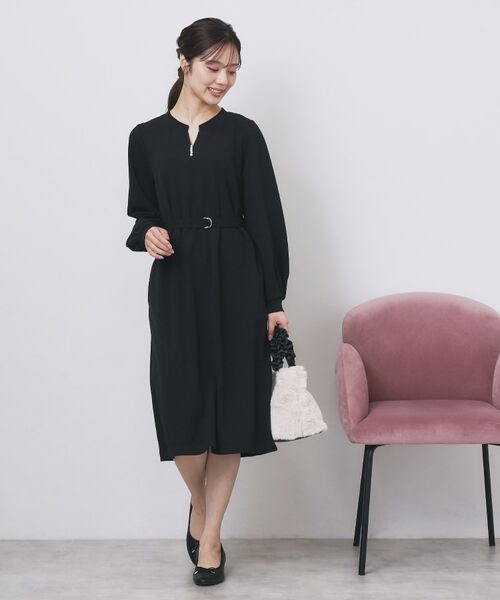 index / インデックス ミニ丈・ひざ丈ワンピース | パール調ボタン付きキーネックワンピース【洗濯機OK】《S～3L》 | 詳細5