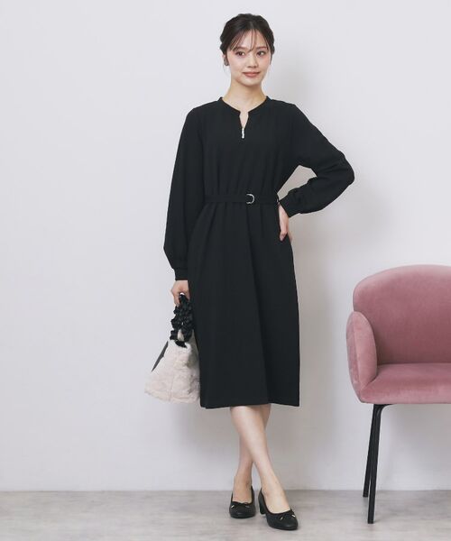index / インデックス ミニ丈・ひざ丈ワンピース | パール調ボタン付きキーネックワンピース【洗濯機OK】《S～3L》 | 詳細6