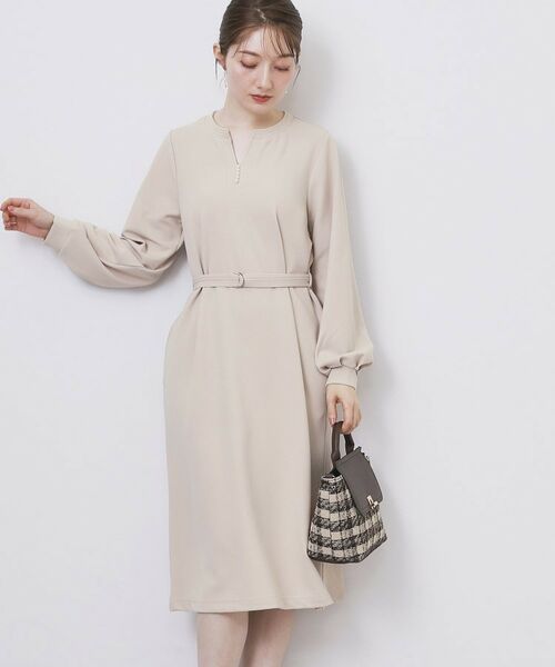 index / インデックス ミニ丈・ひざ丈ワンピース | パール調ボタン付きキーネックワンピース【洗濯機OK】《S～3L》 | 詳細8