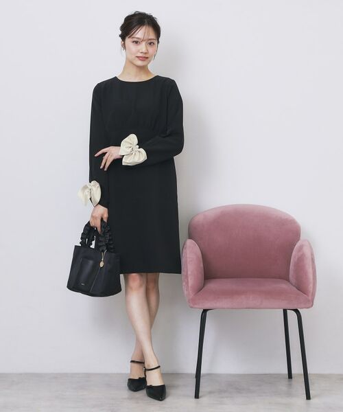 index / インデックス ミニ丈・ひざ丈ワンピース | ダブルクロスリボンスリーブワンピース【洗濯機OK】 | 詳細1