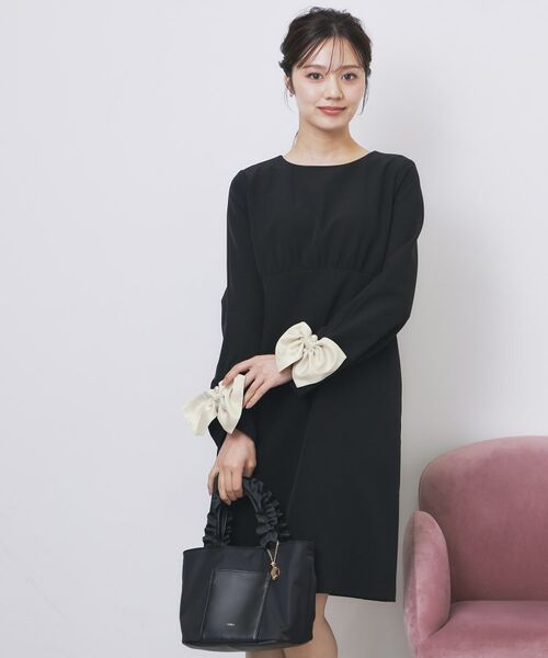 index / インデックス ミニ丈・ひざ丈ワンピース | ダブルクロスリボンスリーブワンピース【洗濯機OK】 | 詳細2