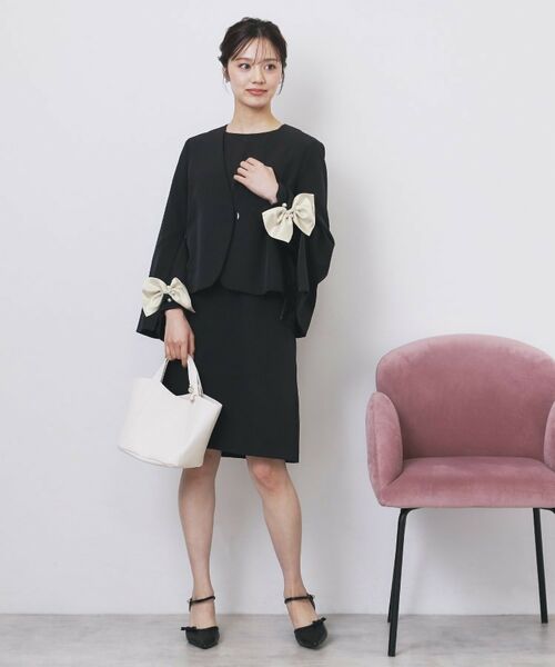 index / インデックス ミニ丈・ひざ丈ワンピース | ダブルクロスリボンスリーブワンピース【洗濯機OK】 | 詳細3