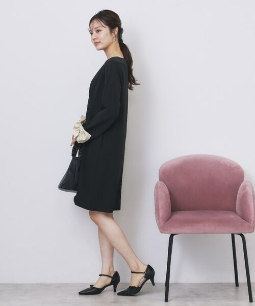 index / インデックス ミニ丈・ひざ丈ワンピース | ダブルクロスリボンスリーブワンピース【洗濯機OK】 | 詳細4