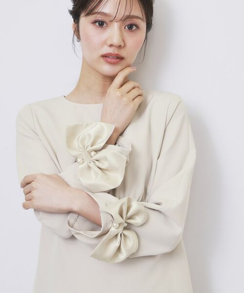 index / インデックス ミニ丈・ひざ丈ワンピース | ダブルクロスリボンスリーブワンピース【洗濯機OK】 | 詳細8