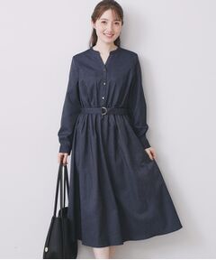 index / インデックス ロング・マキシ丈ワンピース | シャンブレーツイルドッキングフレアワンピース【洗濯機OK/イージーアイロン】