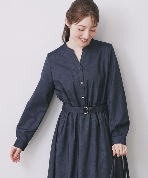 index / インデックス ロング・マキシ丈ワンピース | シャンブレーツイルドッキングフレアワンピース【洗濯機OK/イージーアイロン】 | 詳細15