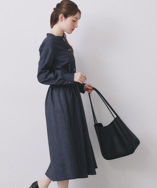 index / インデックス ロング・マキシ丈ワンピース | シャンブレーツイルドッキングフレアワンピース【洗濯機OK/イージーアイロン】 | 詳細16