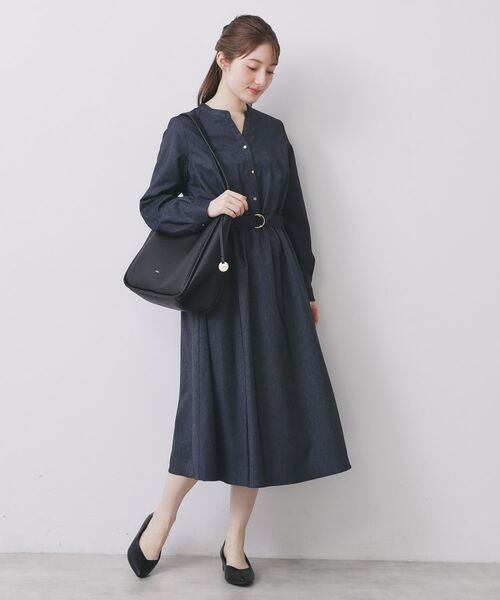 index / インデックス ロング・マキシ丈ワンピース | シャンブレーツイルドッキングフレアワンピース【洗濯機OK/イージーアイロン】 | 詳細17