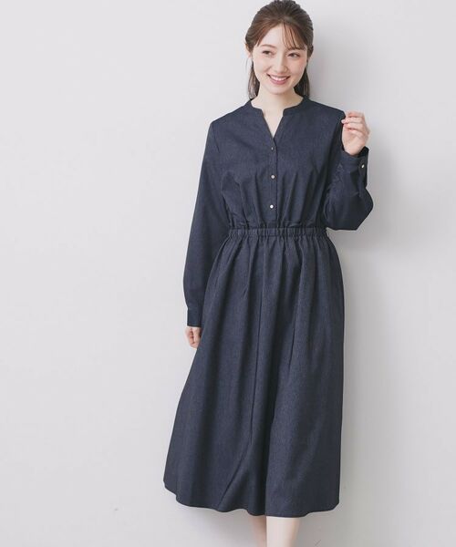 index / インデックス ロング・マキシ丈ワンピース | シャンブレーツイルドッキングフレアワンピース【洗濯機OK/イージーアイロン】 | 詳細18