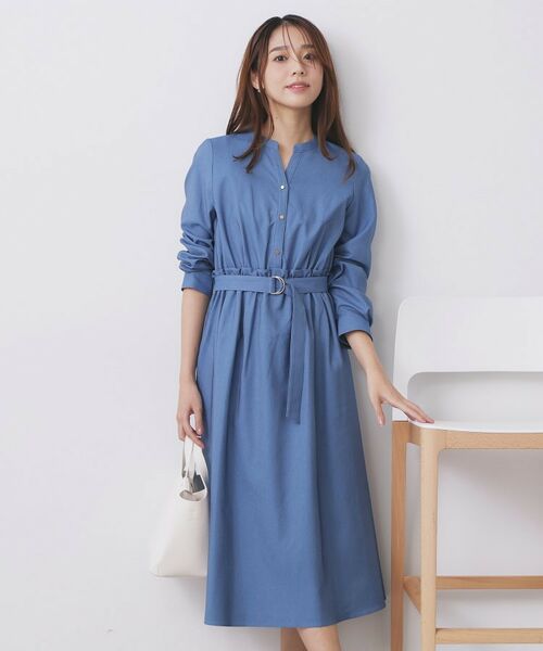 index / インデックス ロング・マキシ丈ワンピース | シャンブレーツイルドッキングフレアワンピース【洗濯機OK/イージーアイロン】 | 詳細8