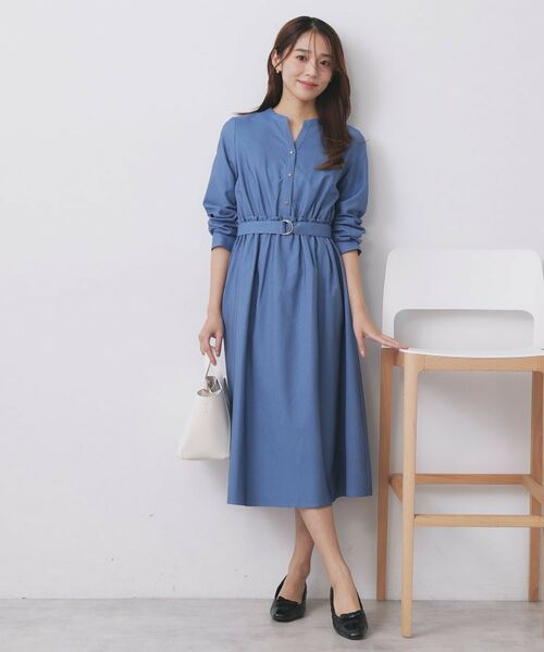 index / インデックス ロング・マキシ丈ワンピース | シャンブレーツイルドッキングフレアワンピース【洗濯機OK/イージーアイロン】 | 詳細9