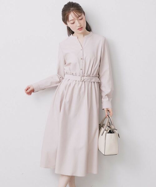 index / インデックス ロング・マキシ丈ワンピース | シャンブレーツイルドッキングフレアワンピース【洗濯機OK/イージーアイロン】(グレージュ(050))