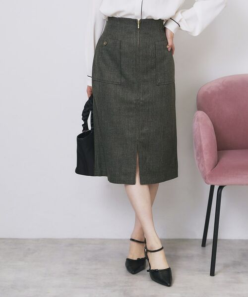 index / インデックス スカート | ツイード調フロントジップタイトスカート【洗濯機OK/防シワ】(チャコールグレー(014))