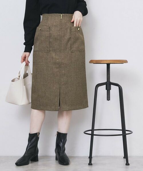 index / インデックス スカート | ツイード調フロントジップタイトスカート【洗濯機OK/防シワ】(ブラウン(044))