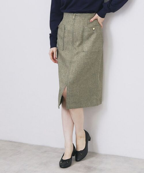 index / インデックス スカート | ツイード調フロントジップタイトスカート【洗濯機OK/防シワ】(ベージュ(052))