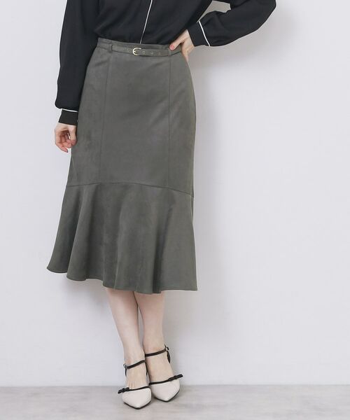 index / インデックス スカート | フェイクスウェード切り替えマーメイドスカート【洗濯機OK/イージーアイロン/防シワ】(チャコールグレー(014))