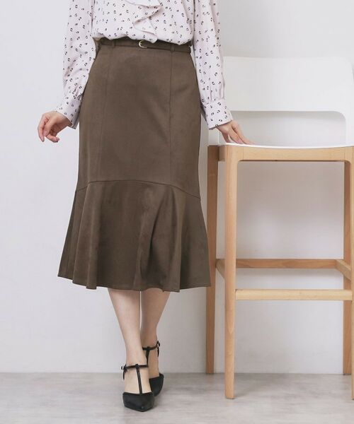 index/インデックス フェイクスウェード切り替えマーメイドスカート【洗濯機OK/イージーアイロン/防シワ】 ブラウン(044) 36(S)