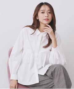 index / インデックス シャツ・ブラウス | ラメストライプ衿付きペプラムブラウス【洗濯機OK/イージーアイロン/防シワ】《6col》