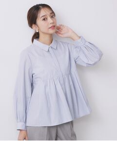 index / インデックス シャツ・ブラウス | ラメストライプ衿付きペプラムブラウス【洗濯機OK/イージーアイロン/防シワ】《6col》