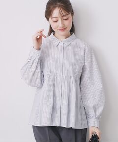 index / インデックス シャツ・ブラウス | ラメストライプ衿付きペプラムブラウス【洗濯機OK/イージーアイロン/防シワ】《6col》