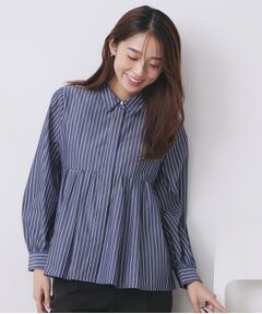 index / インデックス シャツ・ブラウス | ラメストライプ衿付きペプラムブラウス【洗濯機OK/イージーアイロン/防シワ】《6col》