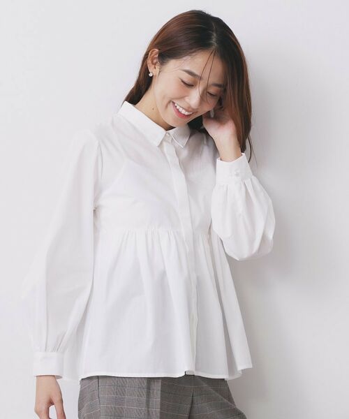 index / インデックス シャツ・ブラウス | ラメストライプ衿付きペプラムブラウス【洗濯機OK/イージーアイロン/防シワ】《6col》 | 詳細1