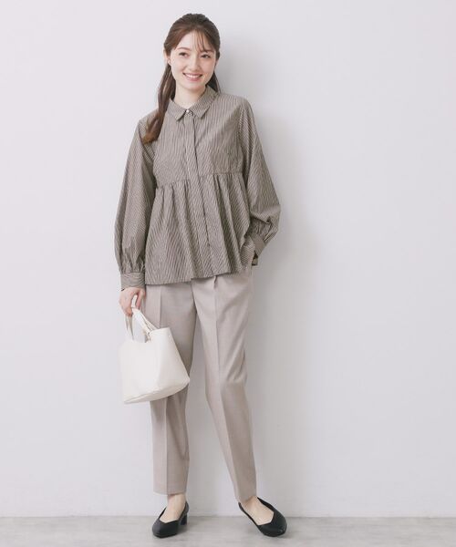 index / インデックス シャツ・ブラウス | ラメストライプ衿付きペプラムブラウス【洗濯機OK/イージーアイロン/防シワ】《6col》 | 詳細10