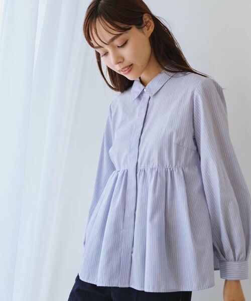 index / インデックス シャツ・ブラウス | ラメストライプ衿付きペプラムブラウス【洗濯機OK/イージーアイロン/防シワ】《6col》 | 詳細14