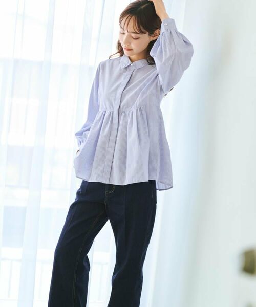 index / インデックス シャツ・ブラウス | ラメストライプ衿付きペプラムブラウス【洗濯機OK/イージーアイロン/防シワ】《6col》 | 詳細15