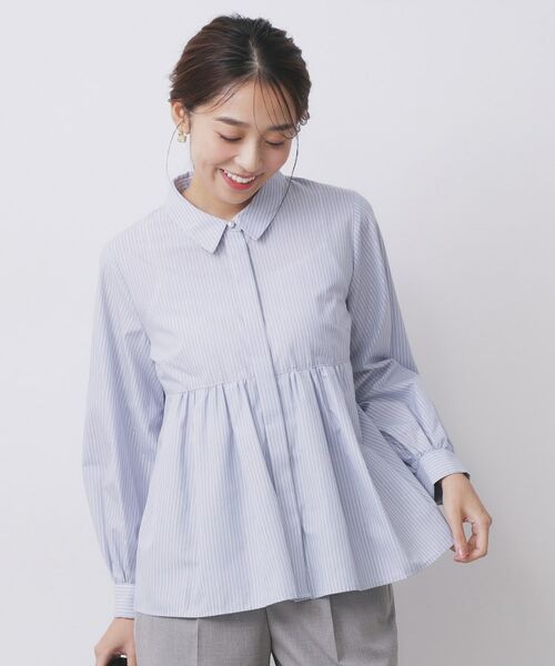 index / インデックス シャツ・ブラウス | ラメストライプ衿付きペプラムブラウス【洗濯機OK/イージーアイロン/防シワ】《6col》 | 詳細16