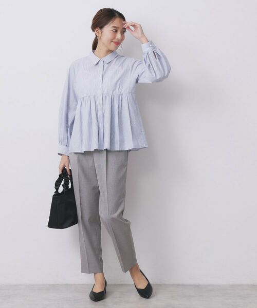 index / インデックス シャツ・ブラウス | ラメストライプ衿付きペプラムブラウス【洗濯機OK/イージーアイロン/防シワ】《6col》 | 詳細18