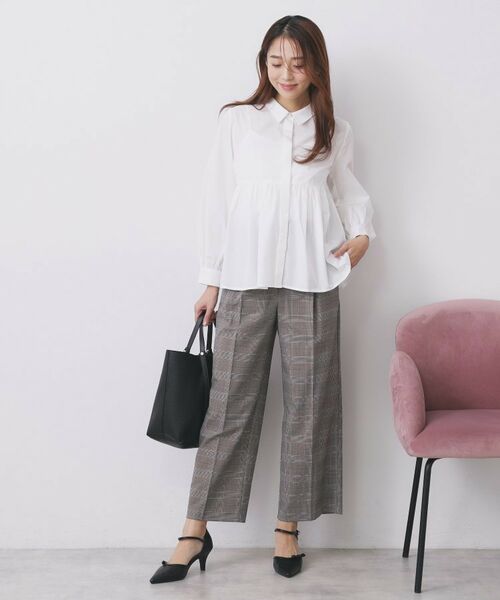 index / インデックス シャツ・ブラウス | ラメストライプ衿付きペプラムブラウス【洗濯機OK/イージーアイロン/防シワ】《6col》 | 詳細2