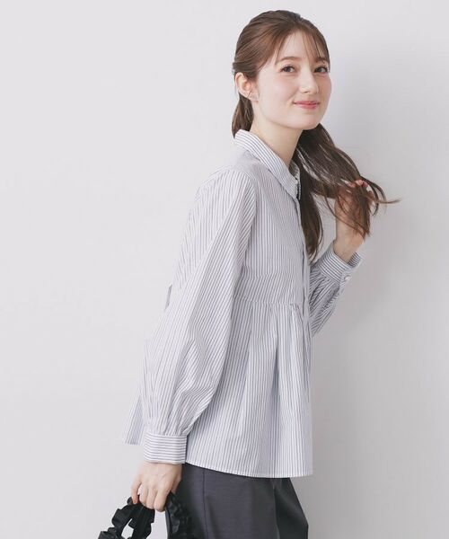 index / インデックス シャツ・ブラウス | ラメストライプ衿付きペプラムブラウス【洗濯機OK/イージーアイロン/防シワ】《6col》 | 詳細20
