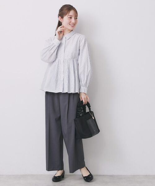 index / インデックス シャツ・ブラウス | ラメストライプ衿付きペプラムブラウス【洗濯機OK/イージーアイロン/防シワ】《6col》 | 詳細21