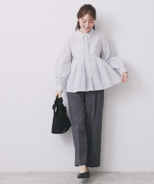 index / インデックス シャツ・ブラウス | ラメストライプ衿付きペプラムブラウス【洗濯機OK/イージーアイロン/防シワ】《6col》 | 詳細22