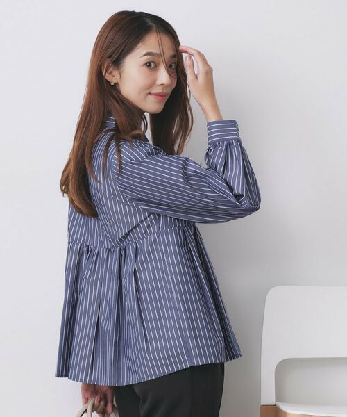 index / インデックス シャツ・ブラウス | ラメストライプ衿付きペプラムブラウス【洗濯機OK/イージーアイロン/防シワ】《6col》 | 詳細24