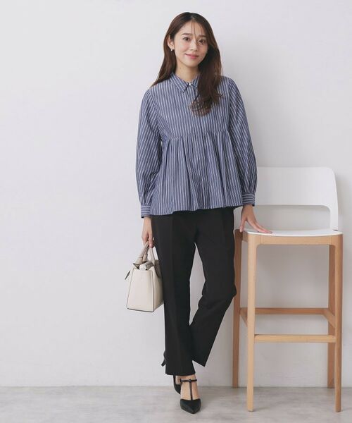 index / インデックス シャツ・ブラウス | ラメストライプ衿付きペプラムブラウス【洗濯機OK/イージーアイロン/防シワ】《6col》 | 詳細25
