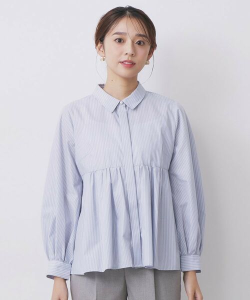 index / インデックス シャツ・ブラウス | ラメストライプ衿付きペプラムブラウス【洗濯機OK/イージーアイロン/防シワ】《6col》 | 詳細28
