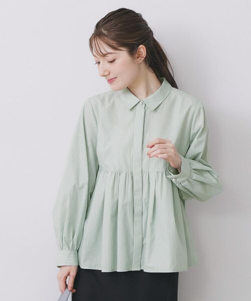 index / インデックス シャツ・ブラウス | ラメストライプ衿付きペプラムブラウス【洗濯機OK/イージーアイロン/防シワ】《6col》 | 詳細5