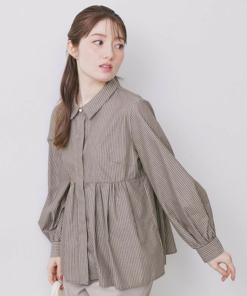 index / インデックス シャツ・ブラウス | ラメストライプ衿付きペプラムブラウス【洗濯機OK/イージーアイロン/防シワ】《6col》 | 詳細9