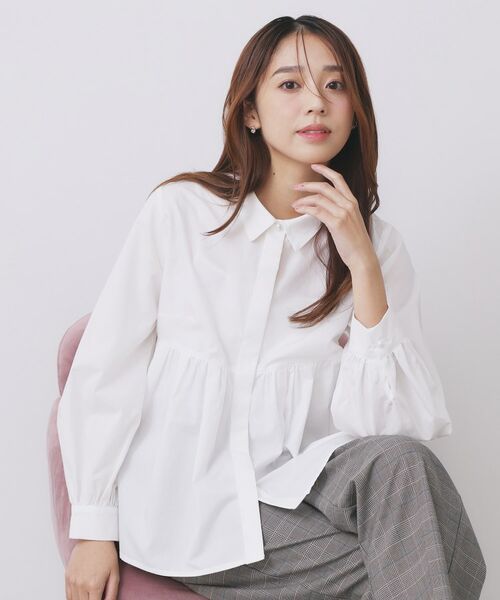 index / インデックス シャツ・ブラウス | ラメストライプ衿付きペプラムブラウス【洗濯機OK/イージーアイロン/防シワ】《6col》(オフホワイト(003))