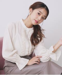 index / インデックス シャツ・ブラウス | タックフリルバンドカラーブラウス【洗濯機OK/イージーアイロン】