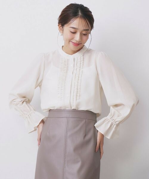 index / インデックス シャツ・ブラウス | タックフリルバンドカラーブラウス【洗濯機OK/イージーアイロン】 | 詳細1