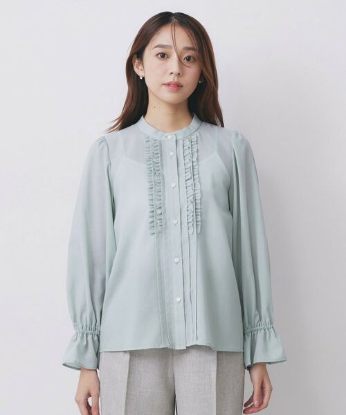 index / インデックス シャツ・ブラウス | タックフリルバンドカラーブラウス【洗濯機OK/イージーアイロン】 | 詳細13