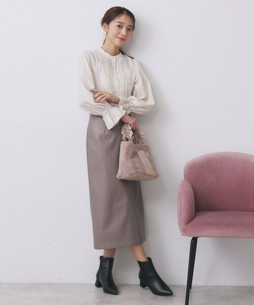 index / インデックス シャツ・ブラウス | タックフリルバンドカラーブラウス【洗濯機OK/イージーアイロン】 | 詳細3