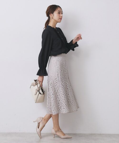 index / インデックス シャツ・ブラウス | タックフリルバンドカラーブラウス【洗濯機OK/イージーアイロン】 | 詳細7