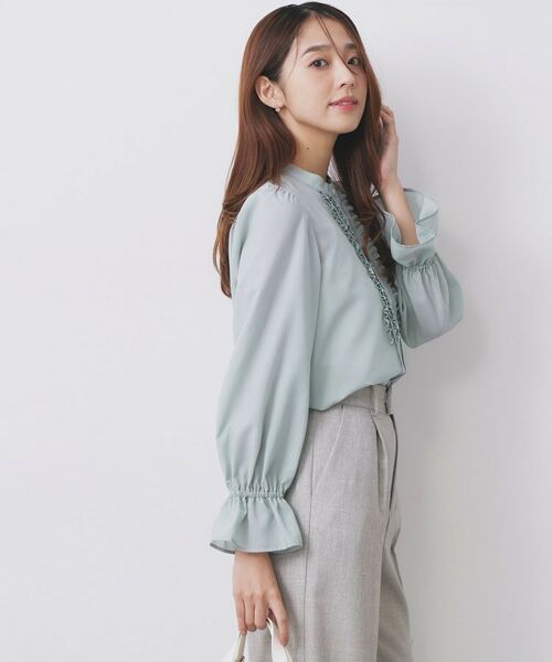 index / インデックス シャツ・ブラウス | タックフリルバンドカラーブラウス【洗濯機OK/イージーアイロン】 | 詳細9