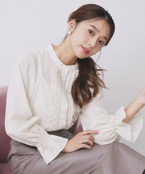 index/インデックス タックフリルバンドカラーブラウス【洗濯機OK/イージーアイロン】 アイボリー(004) 40(L)