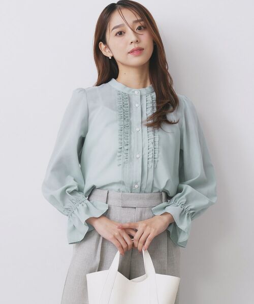 index/インデックス タックフリルバンドカラーブラウス【洗濯機OK/イージーアイロン】 ミントグリーン(021) 38(M) index/インデックス タックフリルバンドカラーブラウス【洗濯機OK/イージーアイロン】 ミントグリーン(021) 38(M)